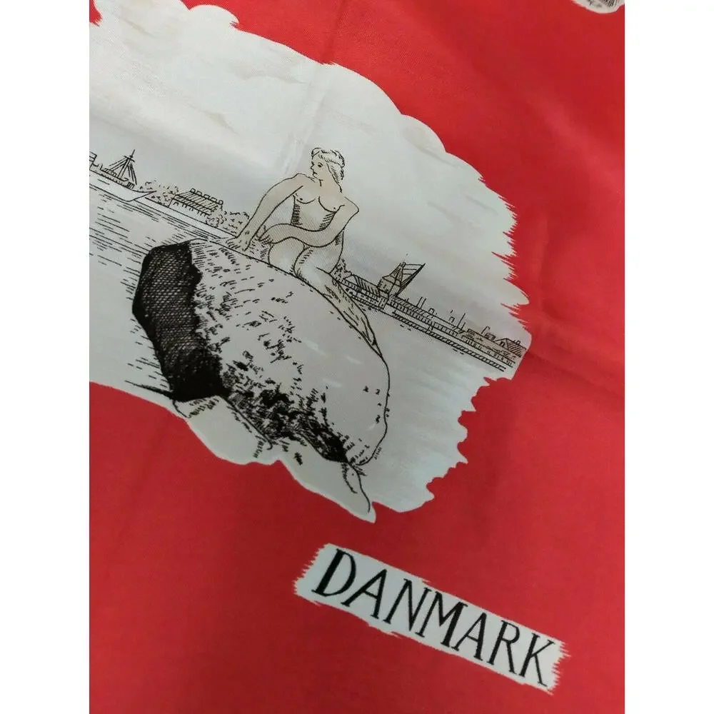 1950s Denmark Red Square Scarf Naked Lady 60s DANMARK LIVGARD TRIACETAT POSTBUD